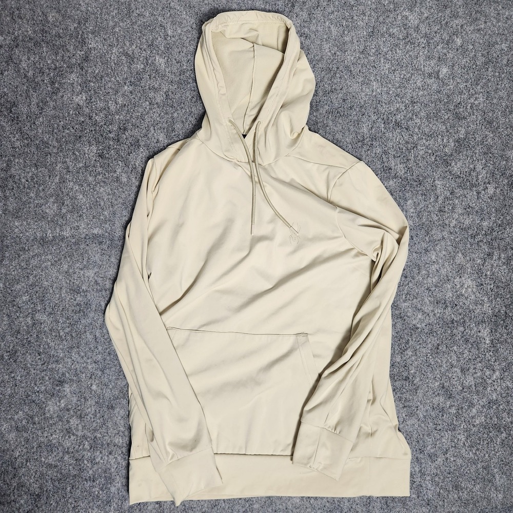 Spyder Active Hooded Sweatshirt Men L Beige Cream Long Sleeve Drawstring‎ Slim